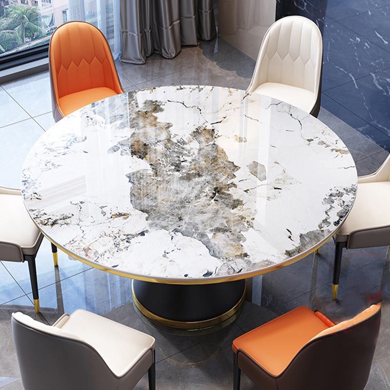 Round Sintered Stone Dining Table Modern Dining Turntable Furniture with Pedestal Base Clearhalo 'Dining Tables & Seating' 'Dining Tables' 'dining_table' 'furn' 'furn_dining_table' 'Furniture' 'Kitchen & Dining Furniture' 1200x1200_99c3182b-bbbc-478e-8112-e45ca4d74ae2