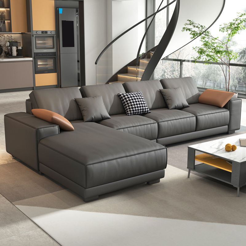 Contemporary Stain-Resistant Faux Leather L-Shape Square Arm Sofa
