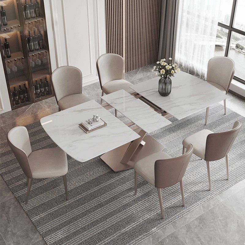 Nordic 1/2/5/6/7 Pieces Dining Set Sintered Stone Dining Table with Leather Chairs Clearhalo 'Dining Room Sets' 'Dining Tables & Seating' 'dining_room_set' 'furn' 'furn_dining_room_set' 'Furniture' 'furniture_dining_room_set' 'Kitchen & Dining Furniture' 1200x1200_99c6e42a-7332-4723-a87f-ef419abb6062