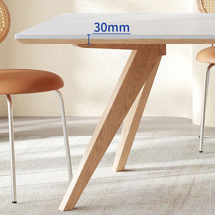 Modern Solid Wood Dining Table White Rectangular Top with Solid Wood Legs