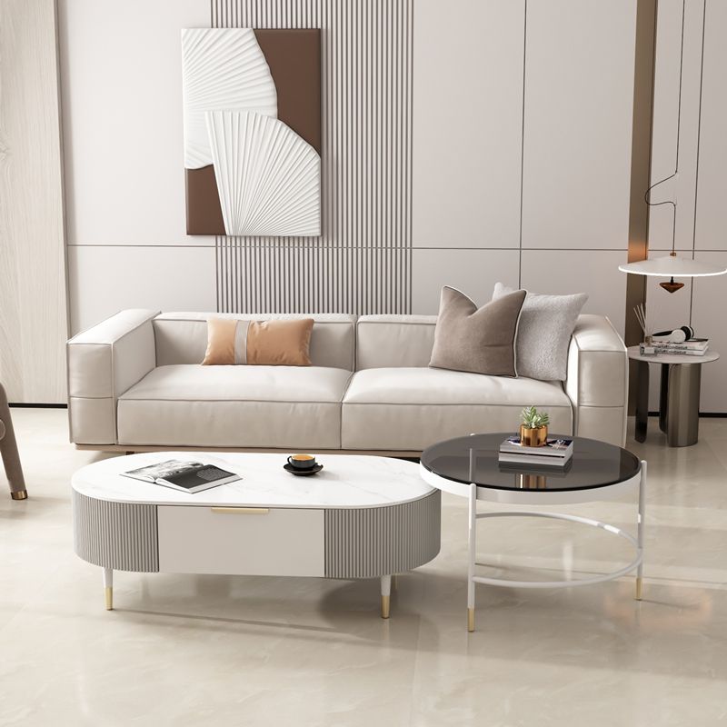 Glam Cocktail Table White 4 Legs Storage Coffee Cocktail Table Clearhalo 'Coffee & Accent Tables' 'Coffee Tables' 'coffee_tables' 'furn' 'furn_coffee_tables' 'Furniture' 'Living Room Furniture' 1200x1200_99c7ae5c-f2c5-4dda-87fb-6f0b91a77173