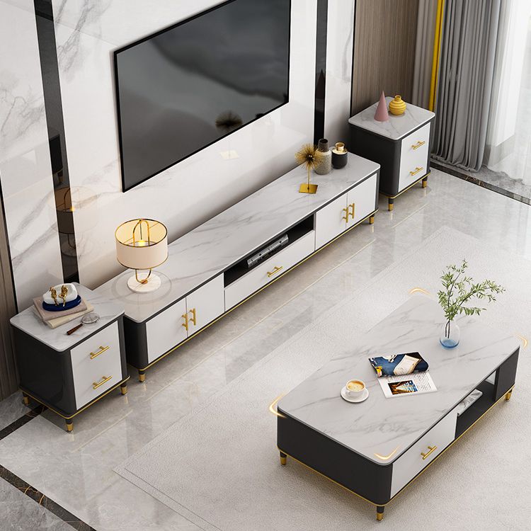 Console TV bianca in stile glam da 17,72 "H in stile TV con 1 cassetto per soggiorno