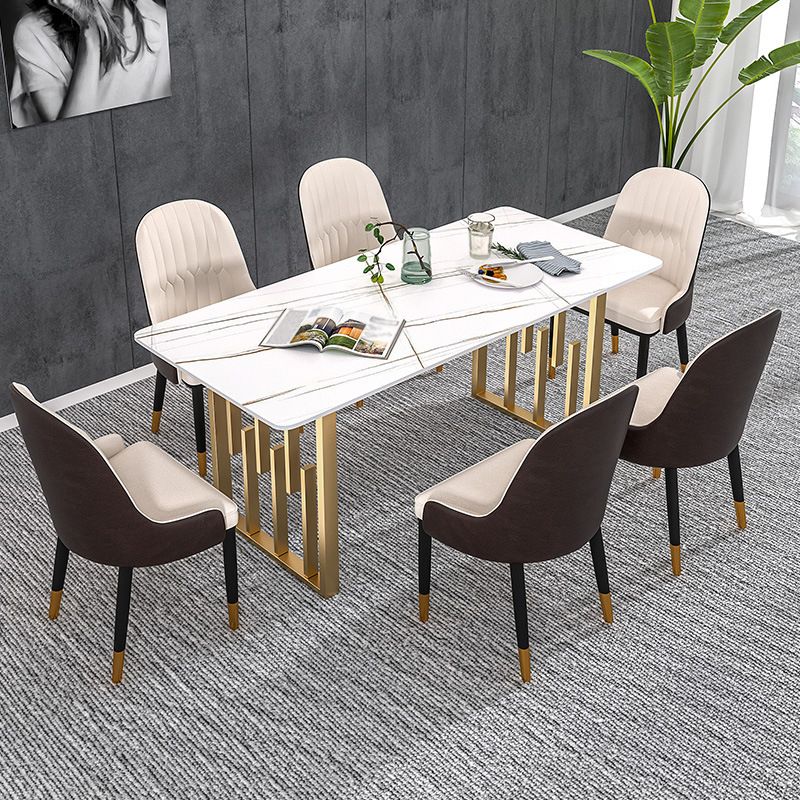 Glam Style Stone Top Double Pedestal Table Home Rectangle Dining Table Clearhalo 'Dining Tables & Seating' 'Dining Tables' 'dining_table' 'furn' 'furn_dining_table' 'Furniture' 'furniture_dining_table' 'Kitchen & Dining Furniture' 'kitchen' 'kitchen_dining_table' 1200x1200_99c9c81f-e369-414f-8516-5d6f4abbc295