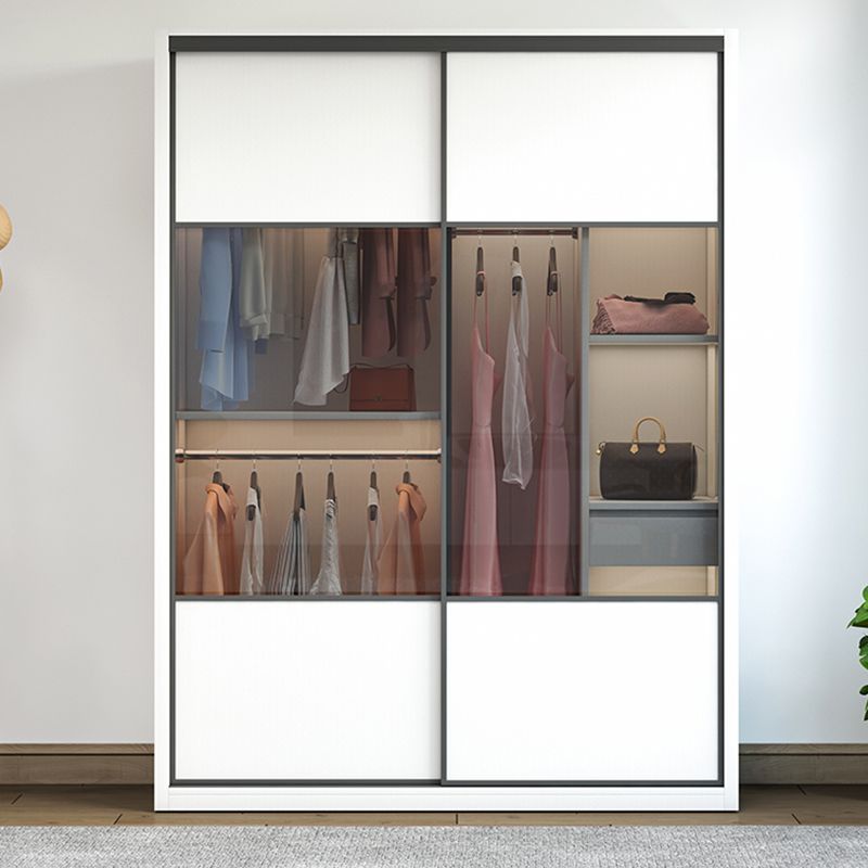 White Sliding Wardrobe Closet Engineered Wood Wardrobe Armoire