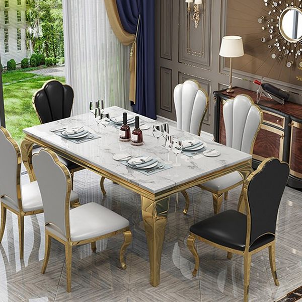 Traditional Luxury Dining Table Rectangle Metal Gold Tripod Dining Table Clearhalo 'Dining Tables & Seating' 'Dining Tables' 'dining_table' 'furn' 'furn_dining_table' 'Furniture' 'furniture_dining_table' 'Kitchen & Dining Furniture' 'kitchen' 'kitchen_dining_table' 1200x1200_99ce37c8-21fd-4183-a8fd-5472fc8b7a9b