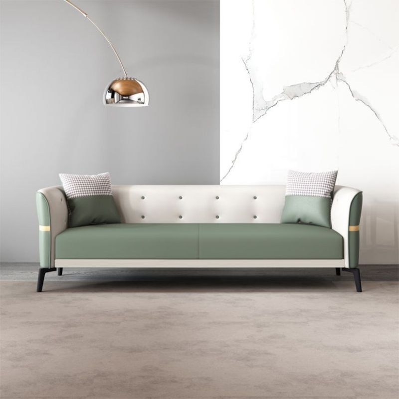 フェイクレザータキシードアームソファ染色抵抗性3シーターソファ房付き