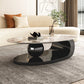 Elliptical Stone Glam Abstrakter Kaffee-Cocktailtisch mit Bodenregal