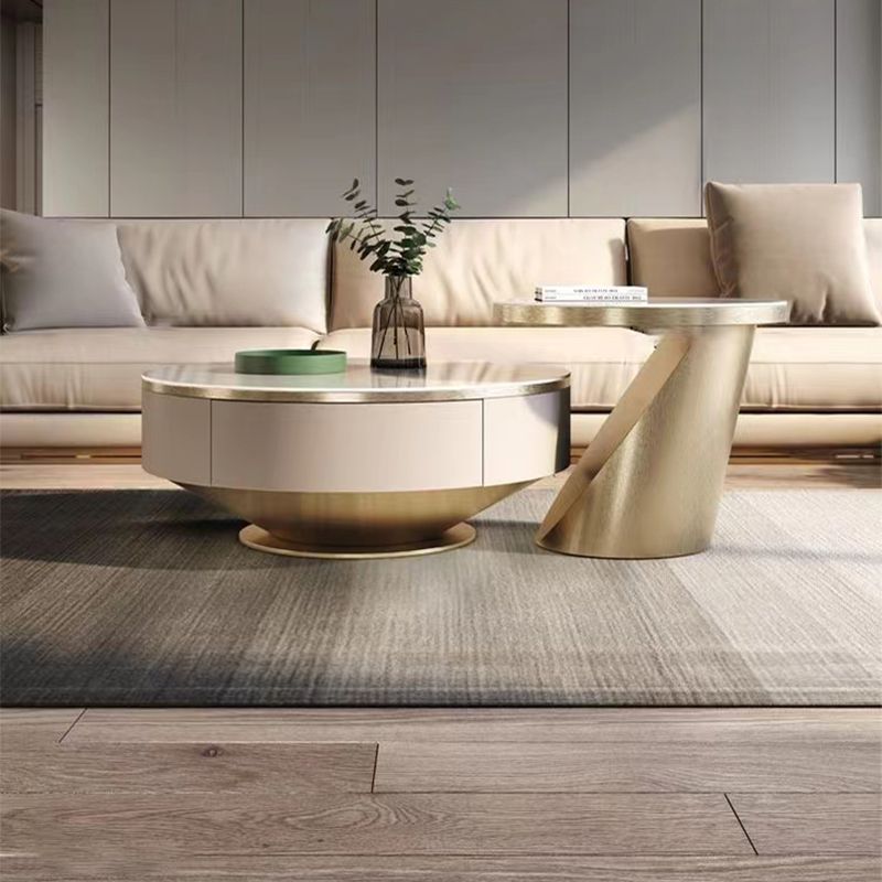 Slate Glam Table basse ronde gigogne avec tiroir