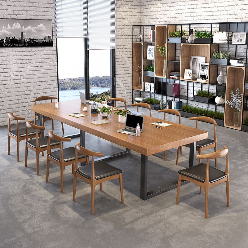 29.53 "Tall Office Desk massief hout rechthoek schrijfbureau met slee -basis