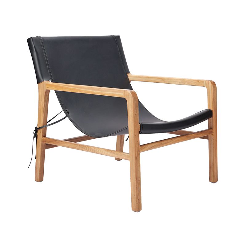 Solid Wood Arm Chair Living Room Fixed Back Arm Chair,Genuine Leather