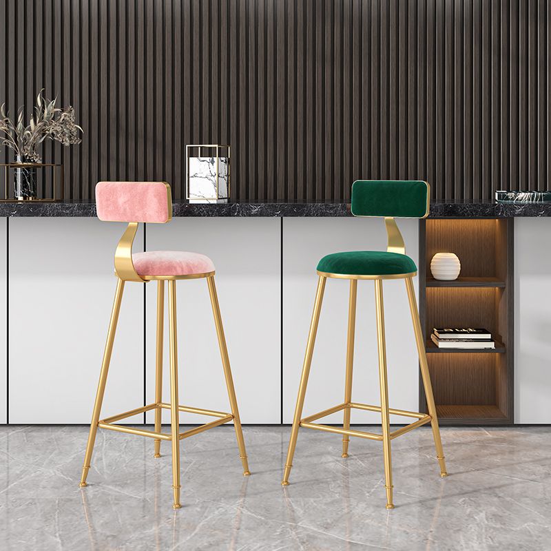 Glam Armless Backrest Counter Stool Iron Cafe Bar Stool with Pedal and Velvet Cushion Clearhalo 'Bar Furniture' 'Bar Stools' 'bar_stools' 'furn' 'furn_bar_stools' 'furniture_bar_stools' 'Kitchen & Dining Furniture' 'kitchen&dining_furn' 'kitchen' 'kitchen_furn' Furniture' 1200x1200_99e10552-aa56-4ae1-8a59-4911458ac403