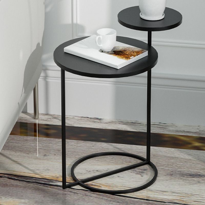 Mid-Century Modern Iron 2-Tier Side Table in Black and White Clearhalo 'Coffee & Accent Tables' 'End & Side Tables' 'end_side_tables' 'furn' 'furn_end_side_tables' 'Furniture' 'Living Room Furniture' 1200x1200_99e4b441-625e-4544-a03f-3d10e964968a