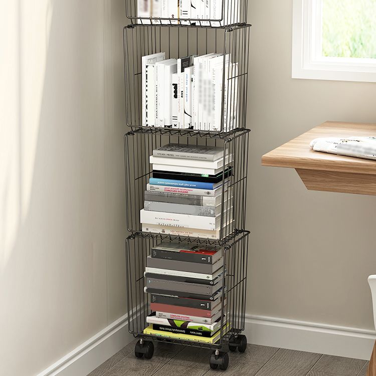 Black and White Industrial Bookshelf Iron Bookshelf with Caster Wheels Clearhalo 'Bookcases' 'furn' 'furn_bookcases' 'Furniture' 'furniture_bookcases' 'kitchen' 'kitchen_bookcases' 'Living Room Furniture' 'Office Furniture' 1200x1200_99e9cb63-3442-450d-8696-e0aa559ef4d4