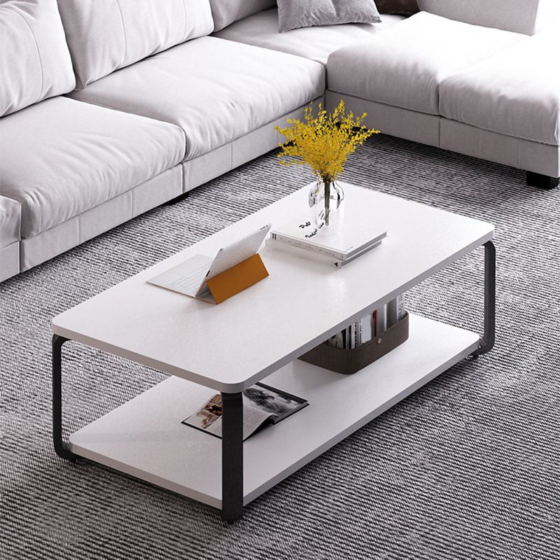 Modern Rectangular Coffee Table Natural/White Shelf Included Cocktail Table - 16.73" H