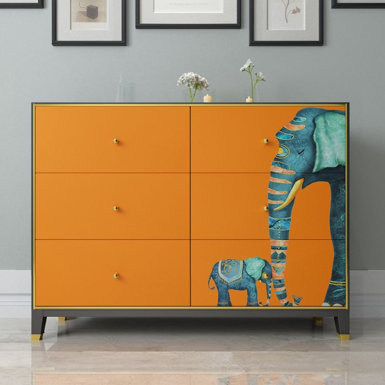 6-schädiger Holz Sideboard 47,5 "l modernes Orangenbuffet für Esszimmer