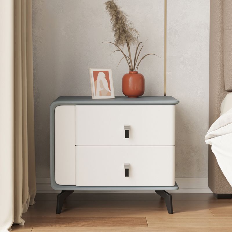 Modern Faux Leather Night Table 19'' Tall 2-Drawer Nightstand with Legs Clearhalo 'Bedroom Furniture' 'furn' 'furn_night_stand' 'Furniture' 'night_stand' 'Nightstands' 1200x1200_99efa159-ff76-4e6a-ae2a-181cafdf0f25