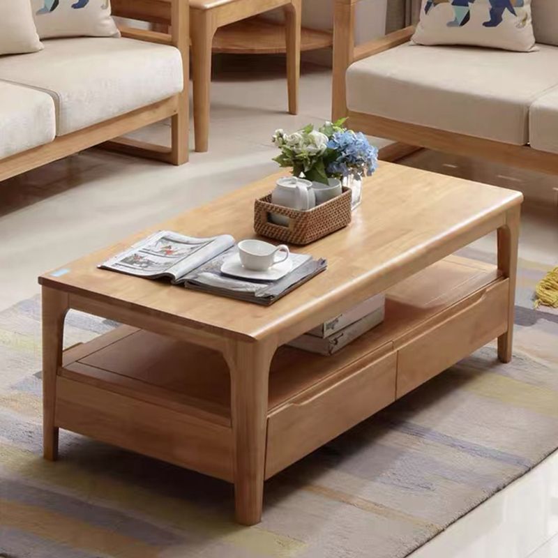 引き出し付き長方形の4脚のベースソリッドウッドテーブル北欧スタイルのコーヒーテーブル