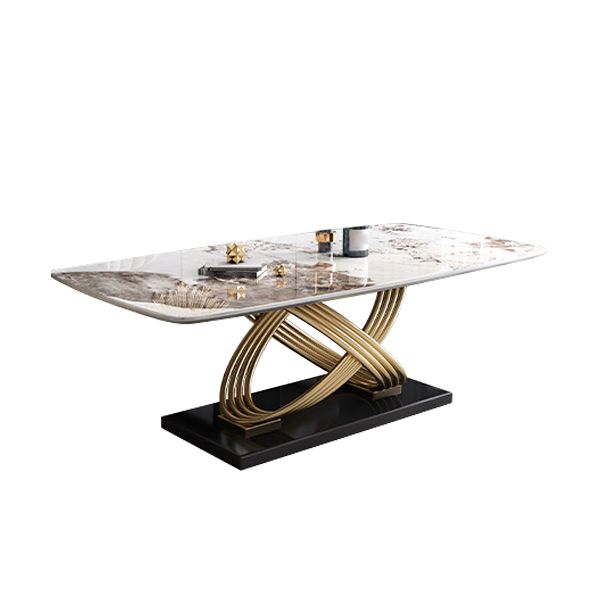 Stone Top Dining Table Modern Rectangle Dining Table with Gold Pedestal Base Clearhalo ' dining_table' 'Dining Tables & Seating' 'Dining Tables' 'furn' 'furn_dining_table' 'Furniture' 'furniture_dining_table' 'Kitchen & Dining Furniture' 'kitchen&dining_furn' 'kitchen' 'kitchen_dining_table' 1200x1200_99f5ae2a-b2f9-4ecd-a869-4d3425509603