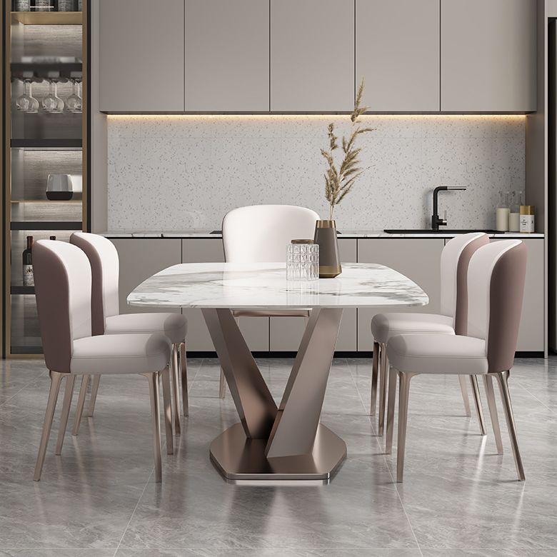 Pedestal 1/2/5/7 Pieces Dining Table Set Stainless Steel Dining Table and Chairs Clearhalo 'Dining Room Sets' 'Dining Tables & Seating' 'dining_room_set' 'furn' 'furn_dining_room_set' 'Furniture' 'furniture_dining_room_set' 'Kitchen & Dining Furniture' 'kitchen&dining_furn' 'kitchen' 1200x1200_99f9abd1-15c8-40e6-9e29-8e2cb4208211