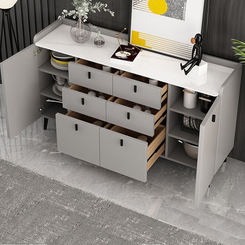 Modern Gray Sideboard Table with Drawers Wood and Stone Buffet Server Clearhalo 'buffet_sideboard' 'Buffets & Sideboards' 'furn' 'furn_buffet_sideboard' 'Furniture' 'Kitchen & Dining Furniture' 1200x1200_99fb4a13-5ed1-42a6-9b26-12fadb054d02