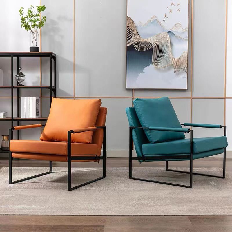 Industrial Metal Armchair Leather Upholstered Accent Armchair Clearhalo 'Accent Chairs' 'accent_chairs' 'Chairs & Seating' 'furn' 'furn_accent_chairs' 'Furniture' 'Living Room Furniture' 1200x1200_99fbafb6-8585-4fcb-b5d1-3f42c5a45a42