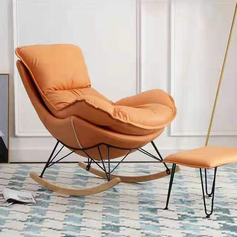 Leisure Pure Color Glider Chair Faux Leather Water Resistant with Ottoman Clearhalo 'Chairs & Seating' 'furn' 'furn_rocking_chairs' 'Furniture' 'Living Room Furniture' 'Rocking Chairs' 'rocking_chairs' 1200x1200_99fc21d1-8280-46b8-9d02-3988ae4d3fa1