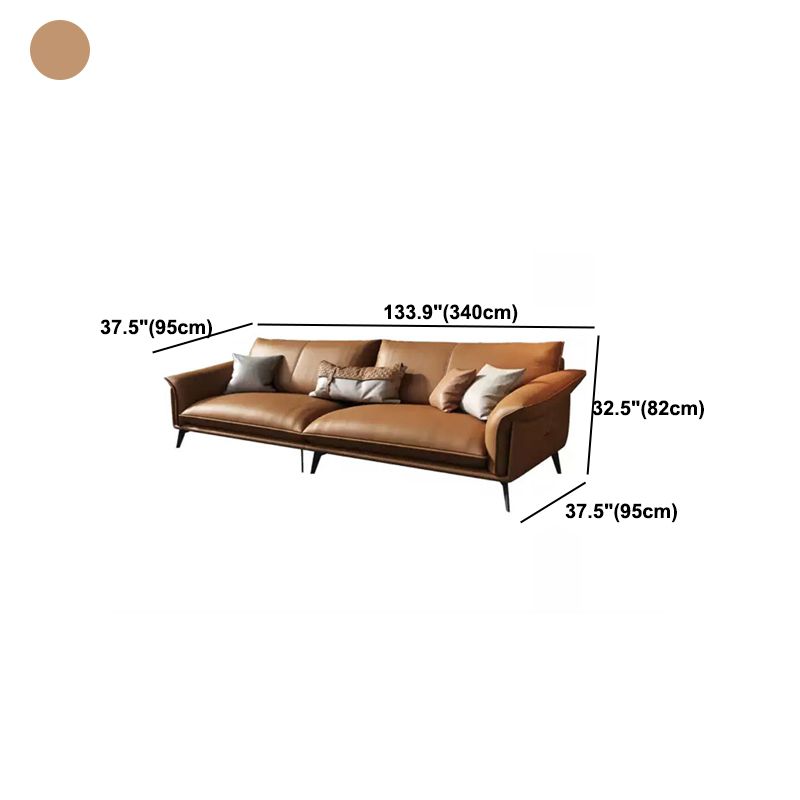 Orange Sponge Padded Leather Sofa with Pillow Back and Flared Armrest Sectional Clearhalo 'furn' 'furn_sectionals' 'Furniture' 'furniture_sectionals' 'Living Room Furniture' 'Sectionals' 1200x1200_99fe9faf-4ff8-4f07-bf34-37f0d1a9ffb3