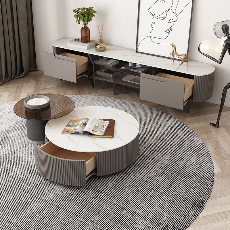 Round Slate Top Coffee Table Glam Drum Coffee Cocktail Table with Drawer Clearhalo 'Coffee & Accent Tables' 'Coffee Tables' 'coffee_tables' 'furn' 'furn_coffee_tables' 'Furniture' 'Living Room Furniture' 1200x1200_99ff384d-0840-49e3-bc1c-d1ef7e13e12c