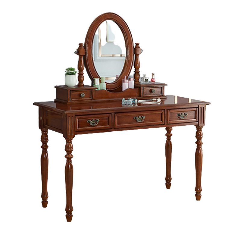 19.68" Wide Rubberwood Vanity Set Make-up Vanity with Drawer and Mirror