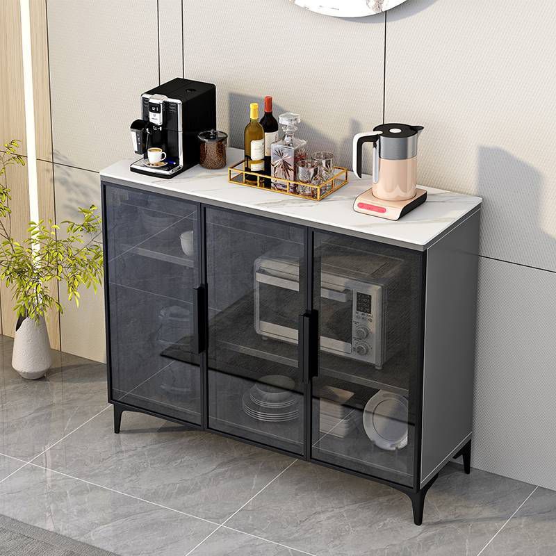 Glass Doors Buffet Server Stone Top Glam Style Kitchen Server for Dining Room Clearhalo 'buffet_sideboard' 'Buffets & Sideboards' 'Furniture' 'furniture_buffet_sideboard' 'Kitchen & Dining Furniture' 1200x1200_9a042c9b-fcd4-47c8-ab84-1c2c257cf293