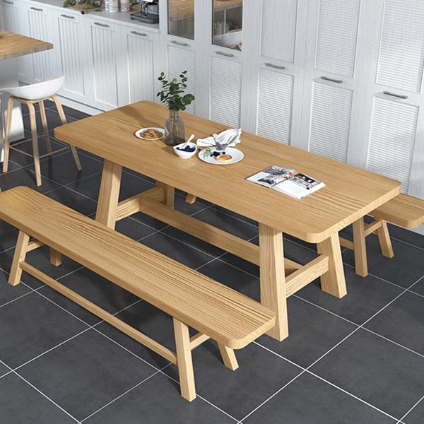 Mesa de comedor de madera maciza de pino mesa de comedor de base de caballete en natural