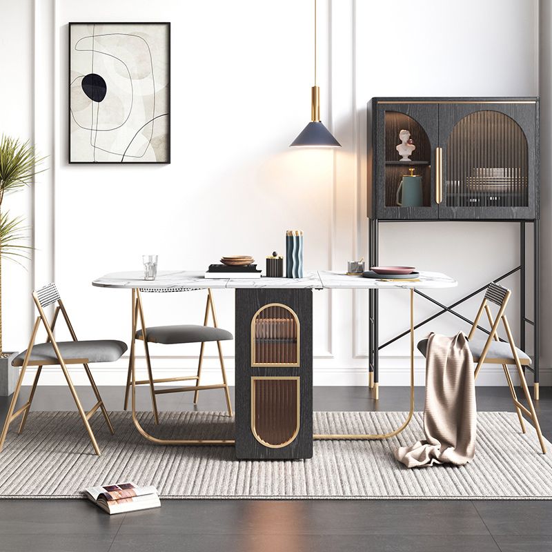 Modern 1/2/3/4/5 Pieces Rectangle Dining Table Set with Stone Top Foldable Dinette Set Clearhalo 'Dining Room Sets' 'Dining Tables & Seating' 'dining_room_set' 'furn' 'furn_dining_room_set' 'Furniture' 'furniture_dining_room_set' 'Kitchen & Dining Furniture' 'kitchen&dining_furn' 'kitchen' 1200x1200_9a067c00-9bbc-4879-8501-675d44fb4cc2