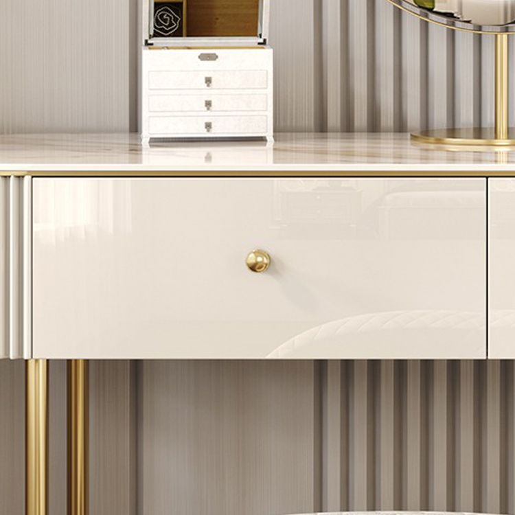 Beige Vanity Dressing Table Set Glossy Finish Dresser with Wood Drawers