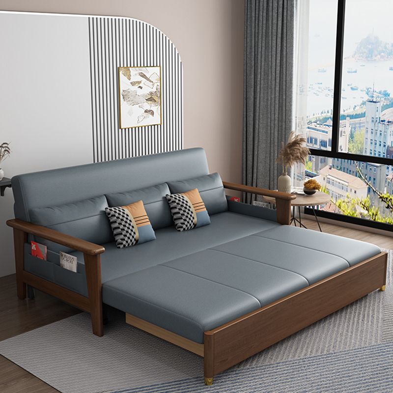 Convertible Square Arm Sofa with Pillows Faux Leather Sofa Bed in Blue Clearhalo 'furn' 'furn_sofas' 'Furniture' 'Living Room Furniture' 'Sofa' 'sofas' 1200x1200_9a0b78f1-2605-44ec-87b6-88864d6e95be