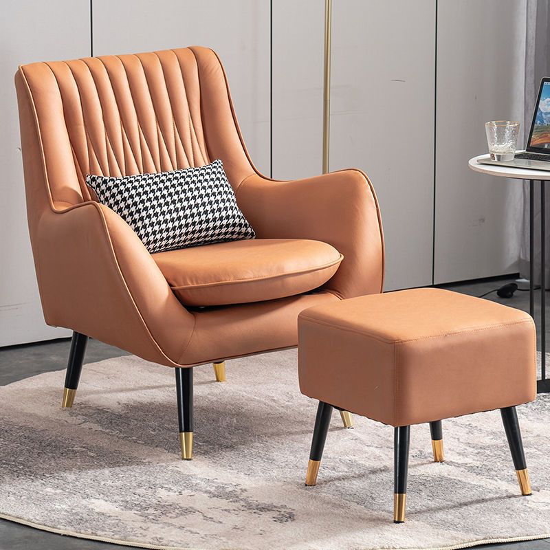 Contemporary Bonded Leather Ottoman Set Flared Arms Accent Room Chair