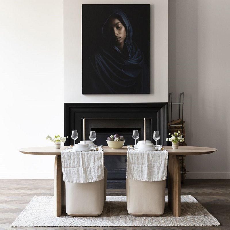 Mesa de comedor de madera maciza ovalada muebles naturales modernos con pedestal doble para oficina