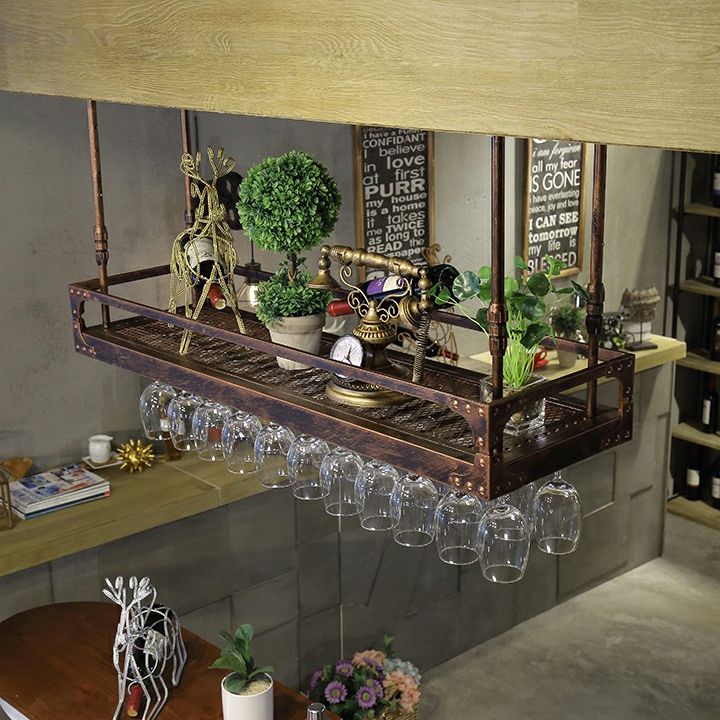 Metal Hanging Wine Holder Rack Modern Style Wine Shelf -47.2"L x 13.8"W x 5.9"H Clearhalo 'furn' 'furn_wine_racks' 'Furniture' 'Kitchen & Dining Furniture' 'Wine Racks' 'wine_racks' 1200x1200_9a0e3da2-fb19-42cd-a589-ed1f72ceae4e