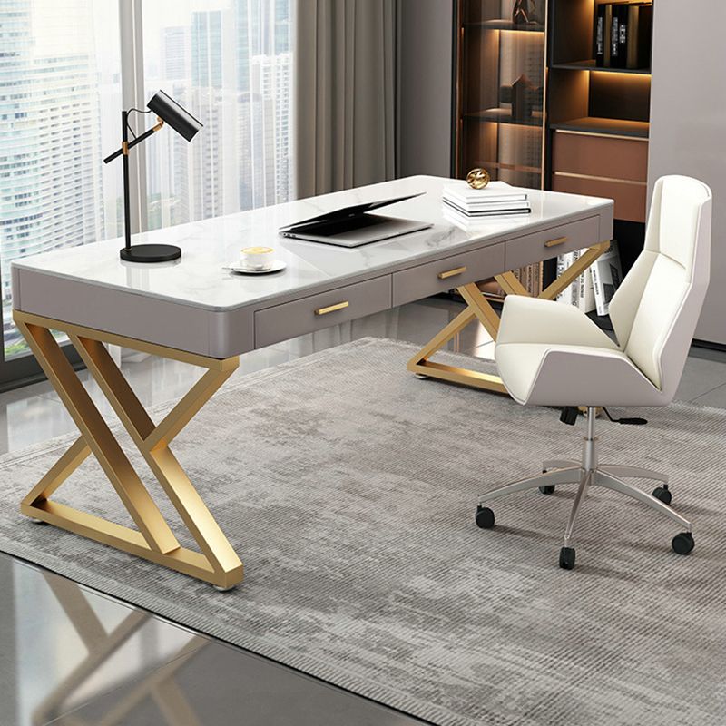 Glam Office Schreibtisch Stein gebogener Schreibtisch mit Schubladen, 29,53 "groß