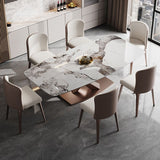 Glam Sintered Stone Rectangle Dining Table Kitchen Standard Dining Table with Pedestal Base Clearhalo ' dining_table' 'Dining Tables & Seating' 'Dining Tables' 'furn' 'furn_dining_table' 'Furniture' 'furniture_dining_table' 'Kitchen & Dining Furniture' 'kitchen&dining_furn' 'kitchen' 'kitchen_dining_table' 1200x1200_9a131f31-f5a6-4a0a-9371-75600bf425ae