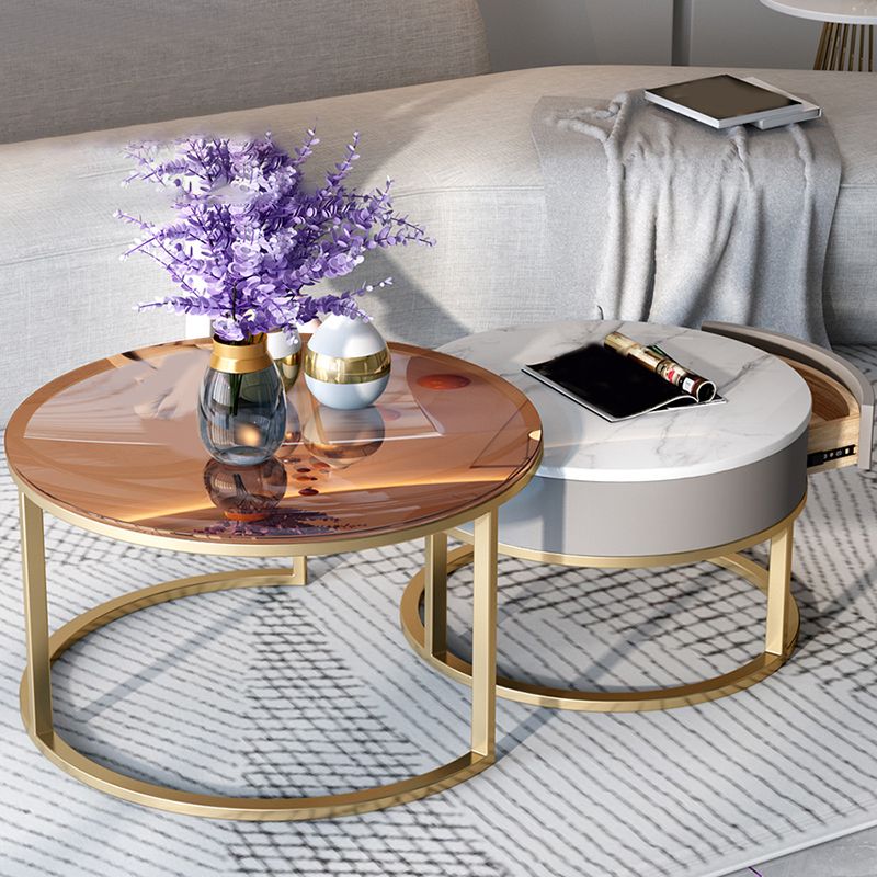 No Distressing Round Coffee Table Frame Nesting Coffee Table Set with Drawer Clearhalo 'Coffee & Accent Tables' 'Coffee Tables' 'coffee_tables' 'furn' 'furn_coffee_tables' 'Furniture' 'Living Room Furniture' 1200x1200_9a14fa19-719e-4912-89ae-d99b3a811541