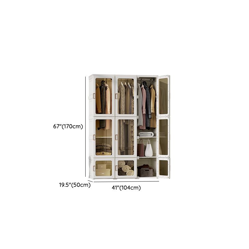 Guardaroba pieghevole di plastica autoportante contemporaneo con ripiani in bianco