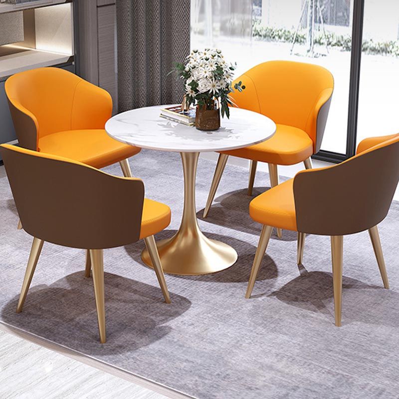 Metal Mesa de comedor redonda tradicional de lujo Mesa de piedra sinterizada blanca con base de tulipán