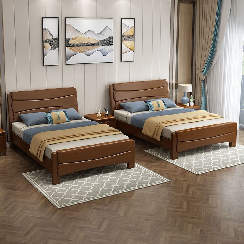Traditional Rubberwood Panel Rectangular with Headboard Panel Bed