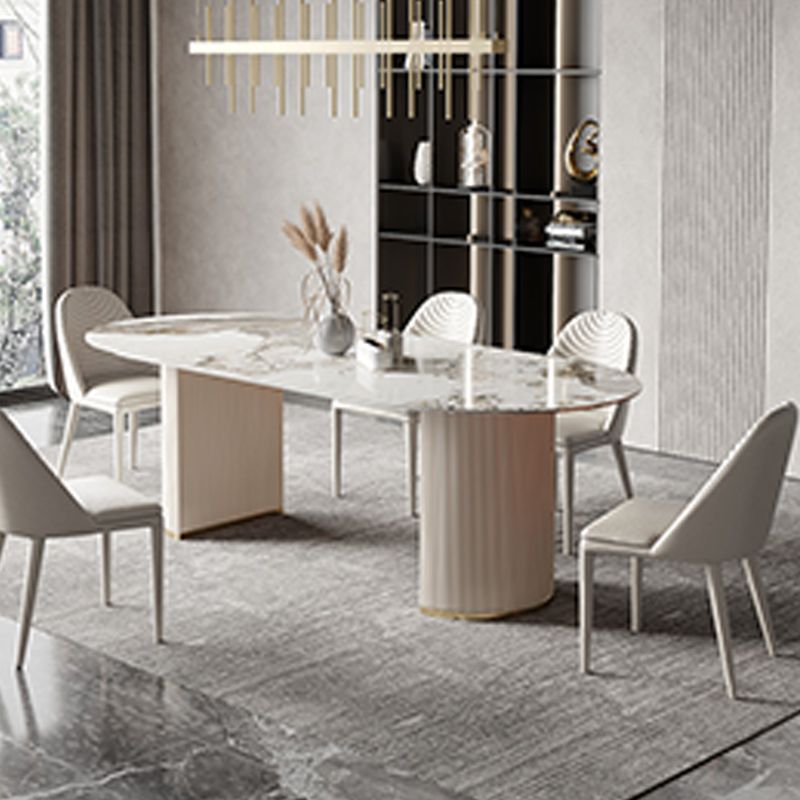 Modern Double Pedestal Table Oval Dining Table with Steel Base