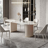 Modern Double Pedestal Table Oval Dining Table with Steel Base