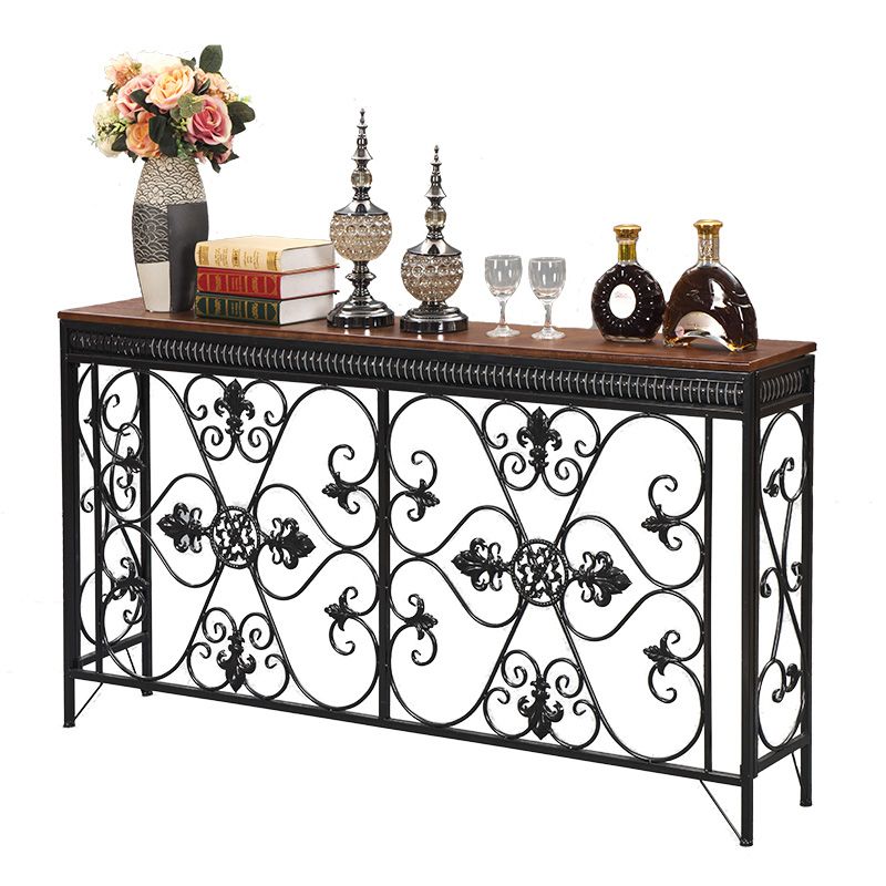 フランスの田舎の木製フレームコンソールテーブルホールダークブラウン＆ホワイトソファテーブルの長方形