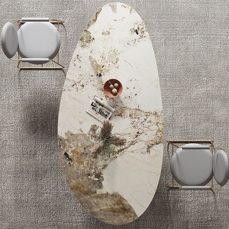 Mesa de comedor de piedra sinterizada de lujo Mesa blanca ovalada con 3 patas para restaurante