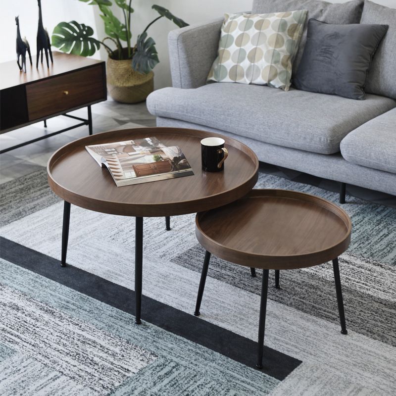15.7"H Modern 4 Legs Metal Round Brown/Black Wood Top Coffee Table/Nesting Tables Clearhalo 'Coffee & Accent Tables' 'Coffee Tables' 'coffee_tables' 'Furniture' 'furniture_coffee_tables' 'Living Room Furniture' 1200x1200_9a2d2af0-34b1-444e-a7e1-560686759eb2