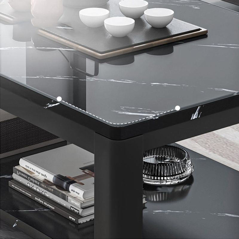 Glam Frame Salontafel Leisteen Cocktailtafel met Opbergplank voor Woonkamer