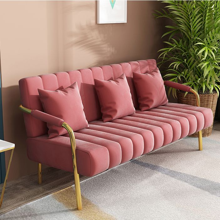 Contemporary Glam Gold Frame Sofa with Sewn Pillow Back for Bonus Room Clearhalo 'furn' 'furn_sofas' 'Furniture' 'furniture_sofas' 'kitchen' 'kitchen_sofas' 'Living Room Furniture' 'Sofa' 'sofas' 1200x1200_9a36ea6b-27ea-4e2f-972b-ba3184ae3533